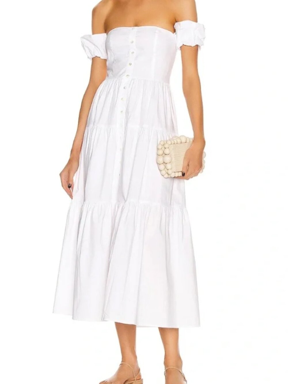 Staud white midi off the shoulder dress